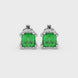 Green Asscher cut stud earrings in gold featuring a crown-inspired eight-prong setting and push back closure