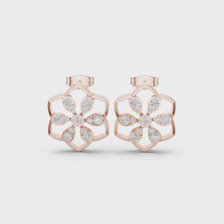 Floral diamond stud earrings in gold with lab grown diamonds by Signora Jewels