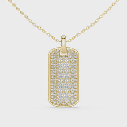 Pavé diamond rectangle dog tag pendant in gold with lab grown diamonds by Signora Jewels
