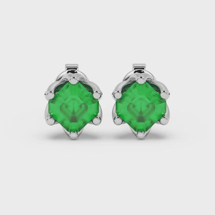 Asscher cut crown stud earrings in gold featuring 5.00 MM gemstones secured in a decorative six-prong crown setting