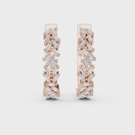 Gold baguette diamond hoop earrings for women