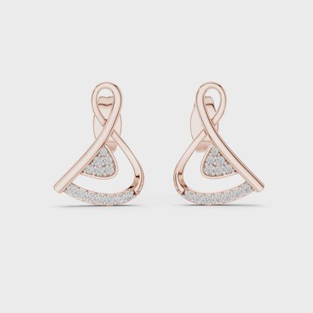 Swirl diamond stud earrings in gold with round lab grown diamonds