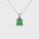 Green Asscher cut gemstone pendant in gold featuring a crown-inspired eight-prong solitaire setting
