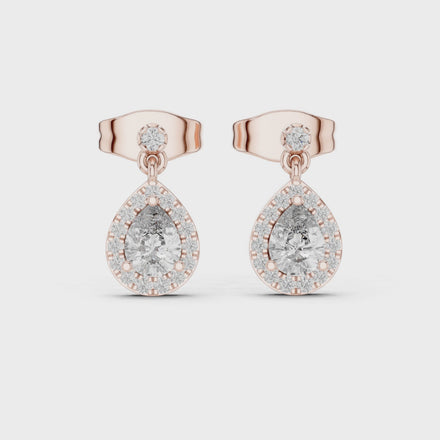 Pear halo lab grown diamond stud earrings in gold by Signora Jewels