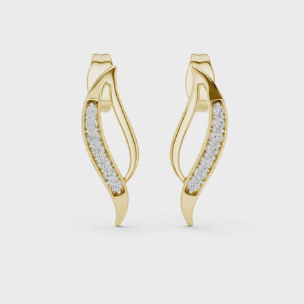 Wave diamond stud earrings in gold with round lab grown diamonds
