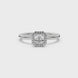 Asscher cut halo gemstone ring in gold featuring a 5.00 MM center gemstone surrounded by round diamond accents