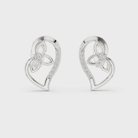 Heart diamond stud earrings in gold with round lab grown diamonds