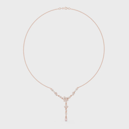 Diamond floral drop necklace with leaf motif pendant design