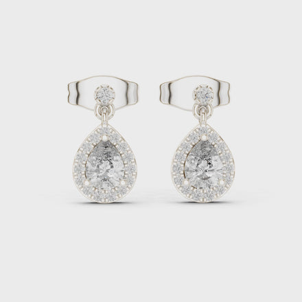 Pear halo lab grown diamond stud earrings in gold by Signora Jewels