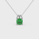 Green cushion cut gemstone pendant with diamond accent basket setting in rose gold
