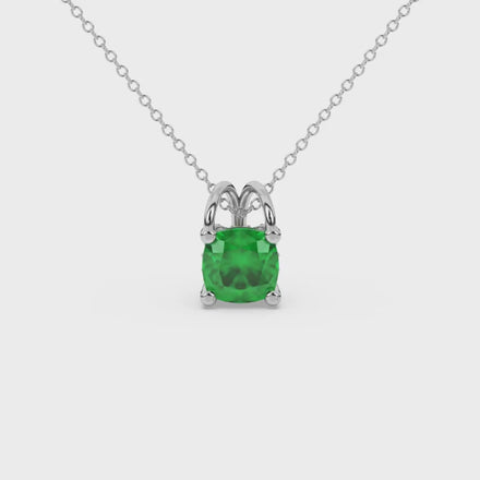 Green cushion cut gemstone pendant with diamond accent basket setting in rose gold