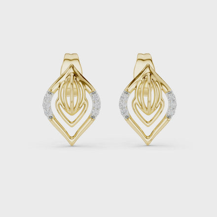 Diamond leaf stud earrings in gold with pavé diamonds