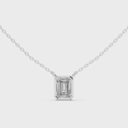Minimal emerald cut solitaire diamond pendant in gold with lab grown diamond by Signora Jewels