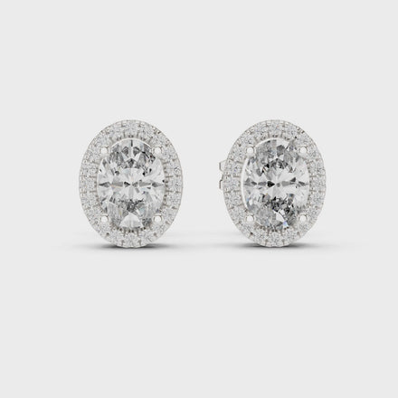 Oval halo diamond stud earrings in gold with lab grown diamonds
