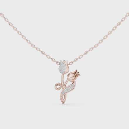 Tulip flower diamond pendant in gold with lab grown diamonds by Signora Jewels