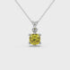 Yellow cushion cut gemstone solitaire pendant in gold featuring a refined six-prong basket setting