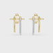 Curved diamond bar stud earrings in gold with round diamonds