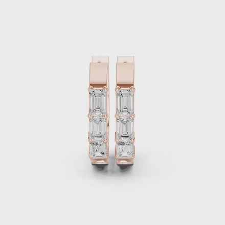 Emerald cut diamond hoop earrings for women
