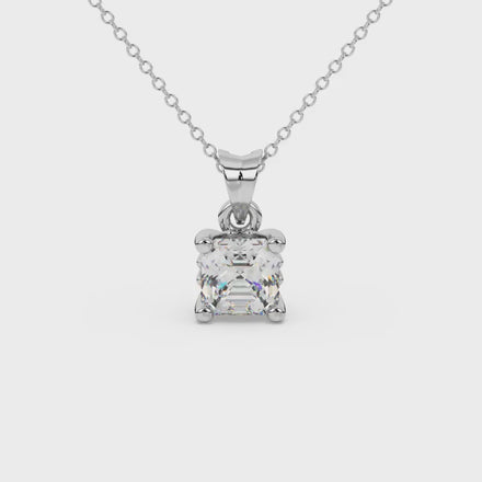 Asscher cut solitaire pendant in gold featuring a 5.00 MM square gemstone in a classic four-prong setting