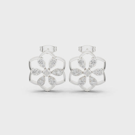 Floral diamond stud earrings in gold with lab grown diamonds by Signora Jewels