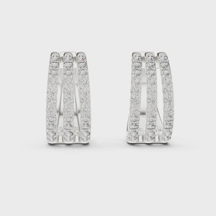 Triple row lab grown diamond hoop earrings in gold with round diamonds by Signora Jewels