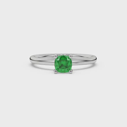 Green cushion cut solitaire gemstone ring in rose gold with classic four prong setting