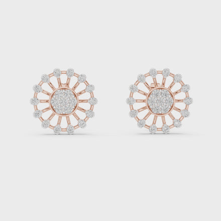Sunburst diamond stud earrings in gold with round lab grown diamonds