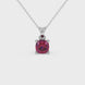 Red cushion cut solitaire gemstone pendant in yellow gold four-prong setting