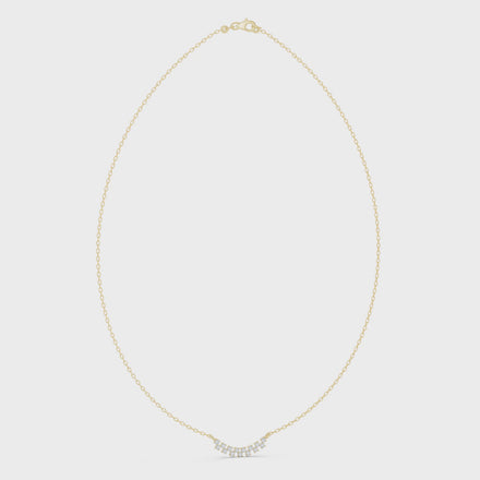Round diamond curve necklace with minimal curved pendant design