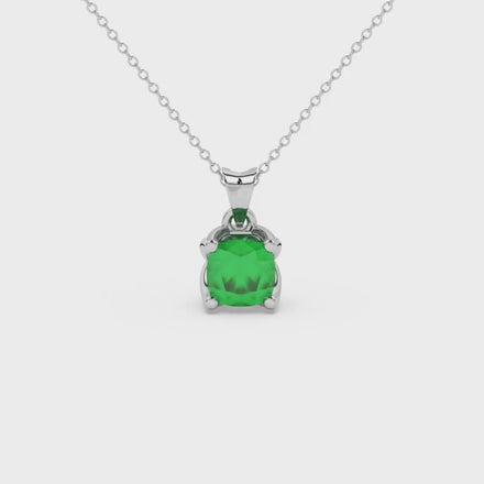 Green cushion cut solitaire pendant with tulip basket setting in rose gold