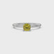 Yellow cushion cut solitaire gemstone ring in rose gold with classic four prong setting