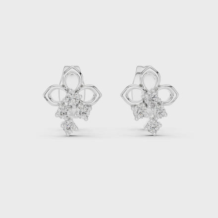 Floral diamond stud earrings in gold with round lab grown diamonds