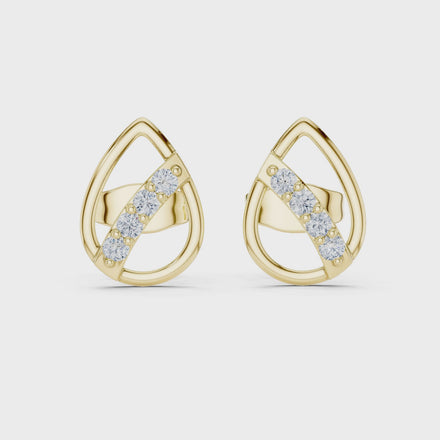 Diamond leaf teardrop stud earrings in gold by Signora Jewels