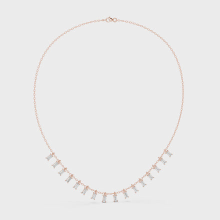 Baguette diamond necklace with delicate fringe drop design