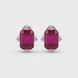 Emerald cut red gemstone stud earrings with elegant open prong design