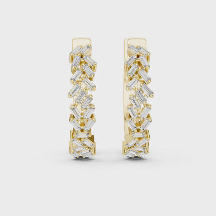 Gold baguette diamond hoop earrings for women