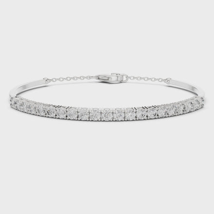 Open cuff lab grown diamond bangle bracelet in yellow gold white gold and rose gold with sleek modern diamond design