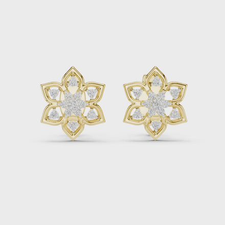 Snowflake diamond stud earrings in gold with round lab grown diamonds