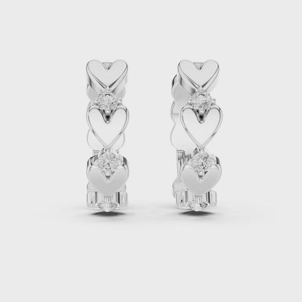 Gold heart diamond hoop earrings for women