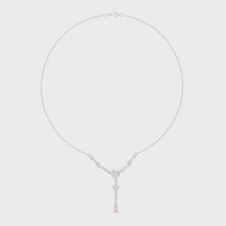 Diamond floral drop necklace with leaf motif pendant design