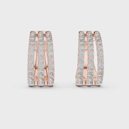 Triple row lab grown diamond hoop earrings in gold with round diamonds by Signora Jewels