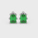 Emerald cut green gemstone solitaire stud earrings in gold with six prong setting