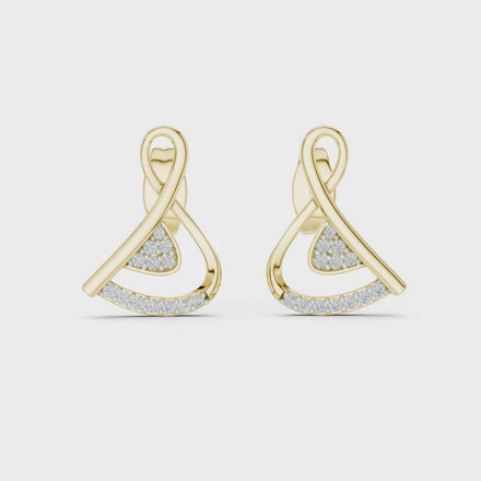 Swirl diamond stud earrings in gold with round lab grown diamonds