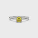 Yellow Asscher cut solitaire ring in gold featuring a floral-inspired four-prong basket setting with a 5.00 MM center gemstone