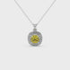 Yellow cushion cut gemstone double halo pendant in rose gold