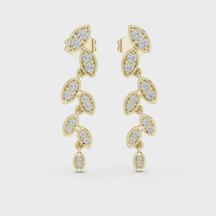 Graduated lab grown diamond drop earrings in gold with modern cascading pave design by Signora Jewels