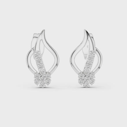 Diamond swirl stud earrings in gold with round diamonds