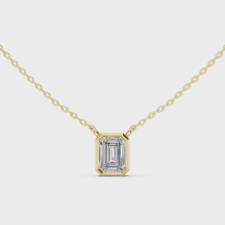 Minimal emerald cut solitaire diamond pendant in gold with lab grown diamond by Signora Jewels