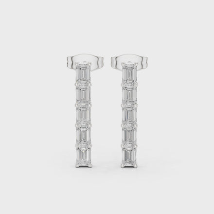 Emerald diamond bar earrings for women