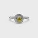Yellow cushion cut gemstone double halo ring in rose gold